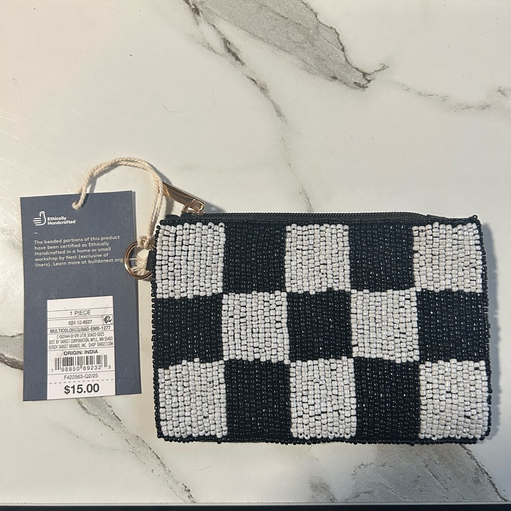 Universal Thread Black and White Beaded Checkerboard Wristlet